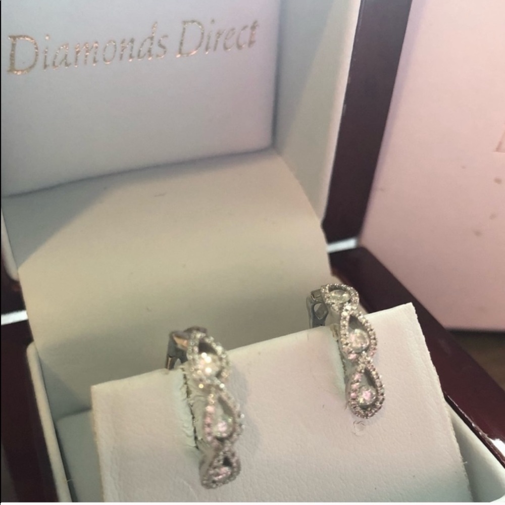 14K Diamond & White Gold Huggie Hoop Earrings
